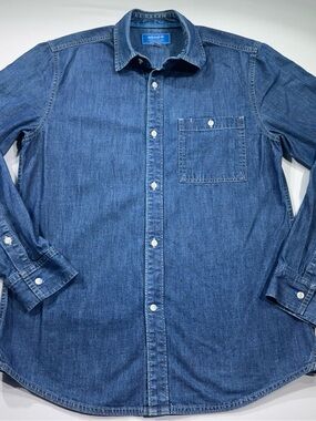 Adidas Original Blue Label Men's LS Blue Denim Shirt, Single Pocket, Sz 50 (M)